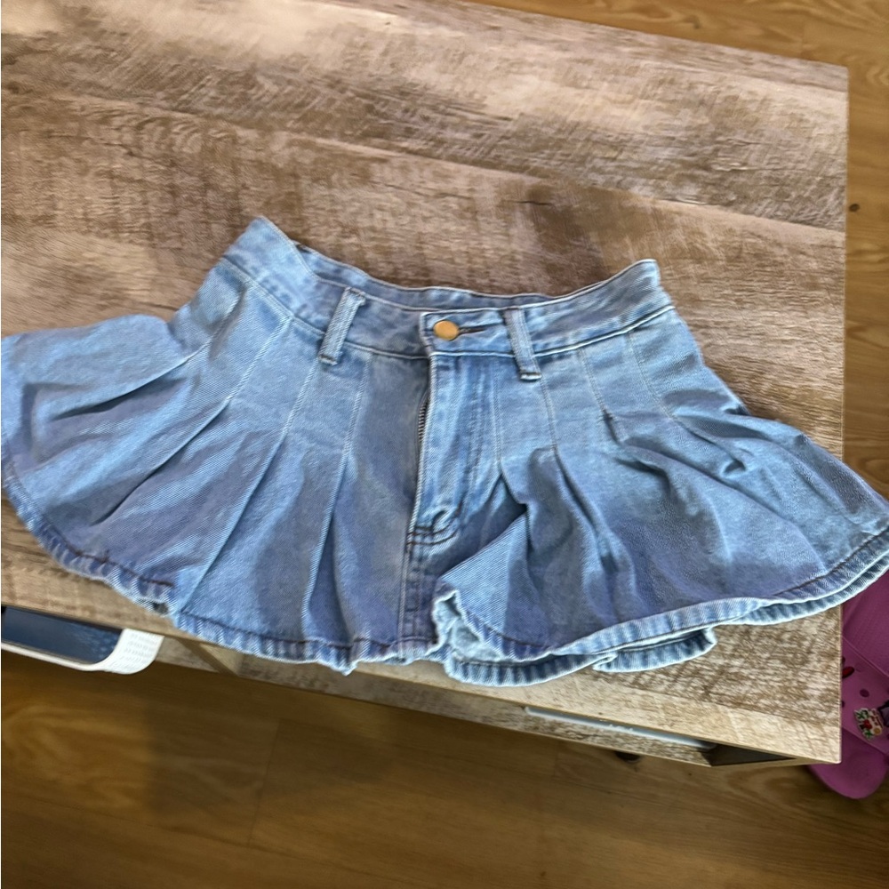 Blue Denim Pleated Skirt